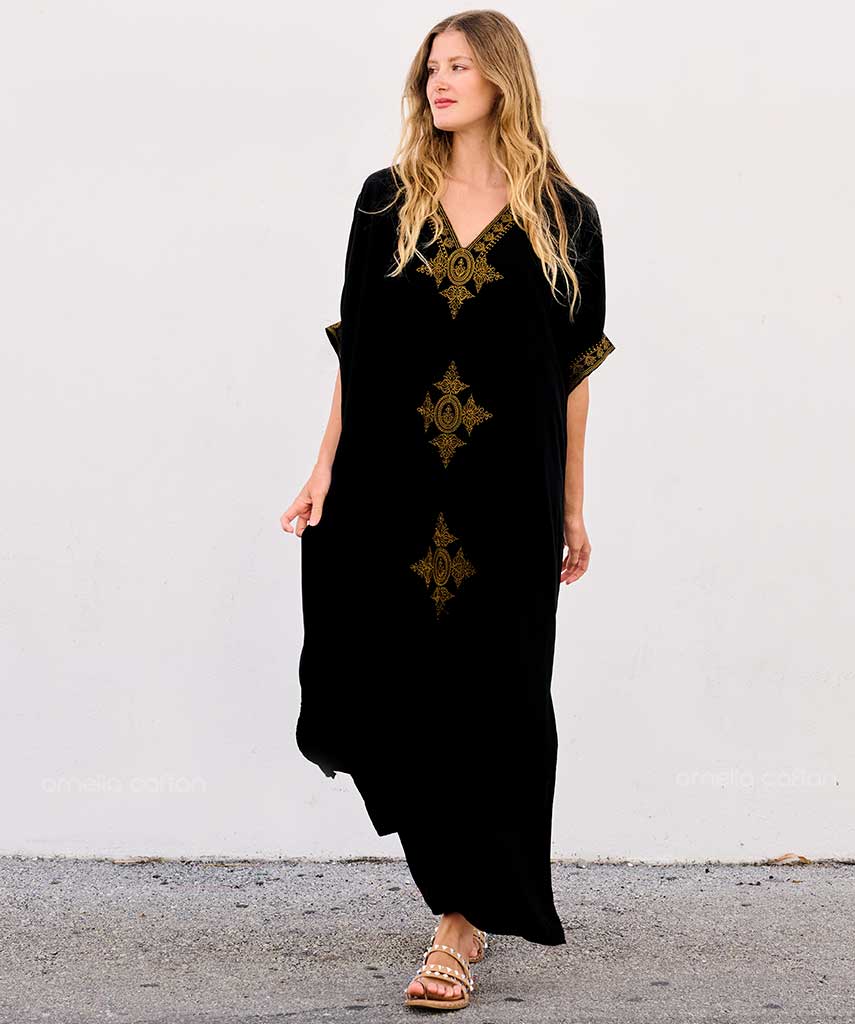 Kaftan Sienna Nour - Preto Bordado
