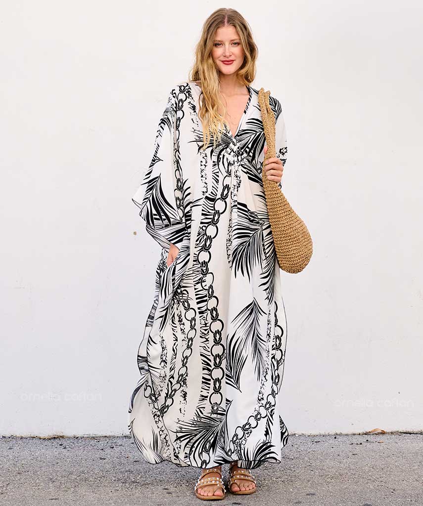 Kaftan Sienna Zuri - Tropical Preto e Branco