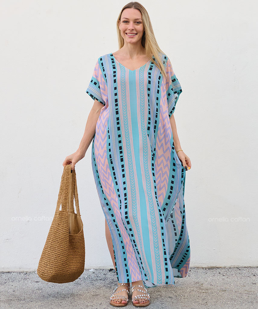 Kaftan Sienna Zuri - Listrado Turquesa