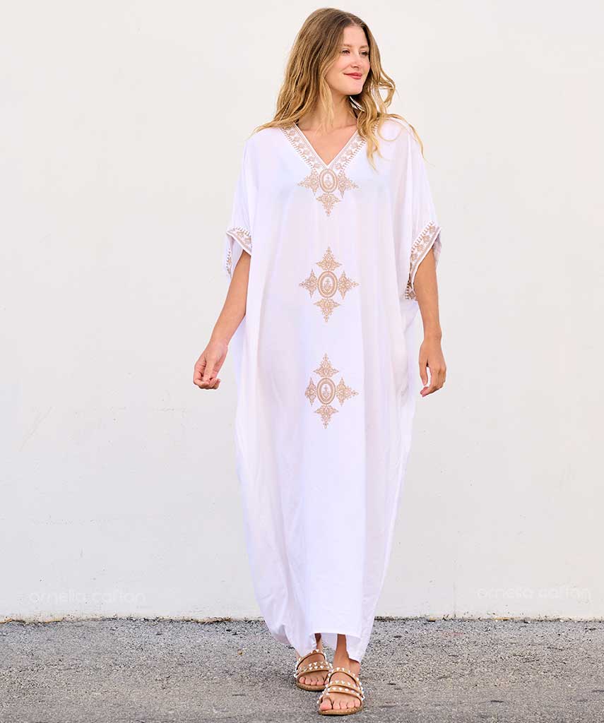 Kaftan Sienna Nour - Branco Bordado