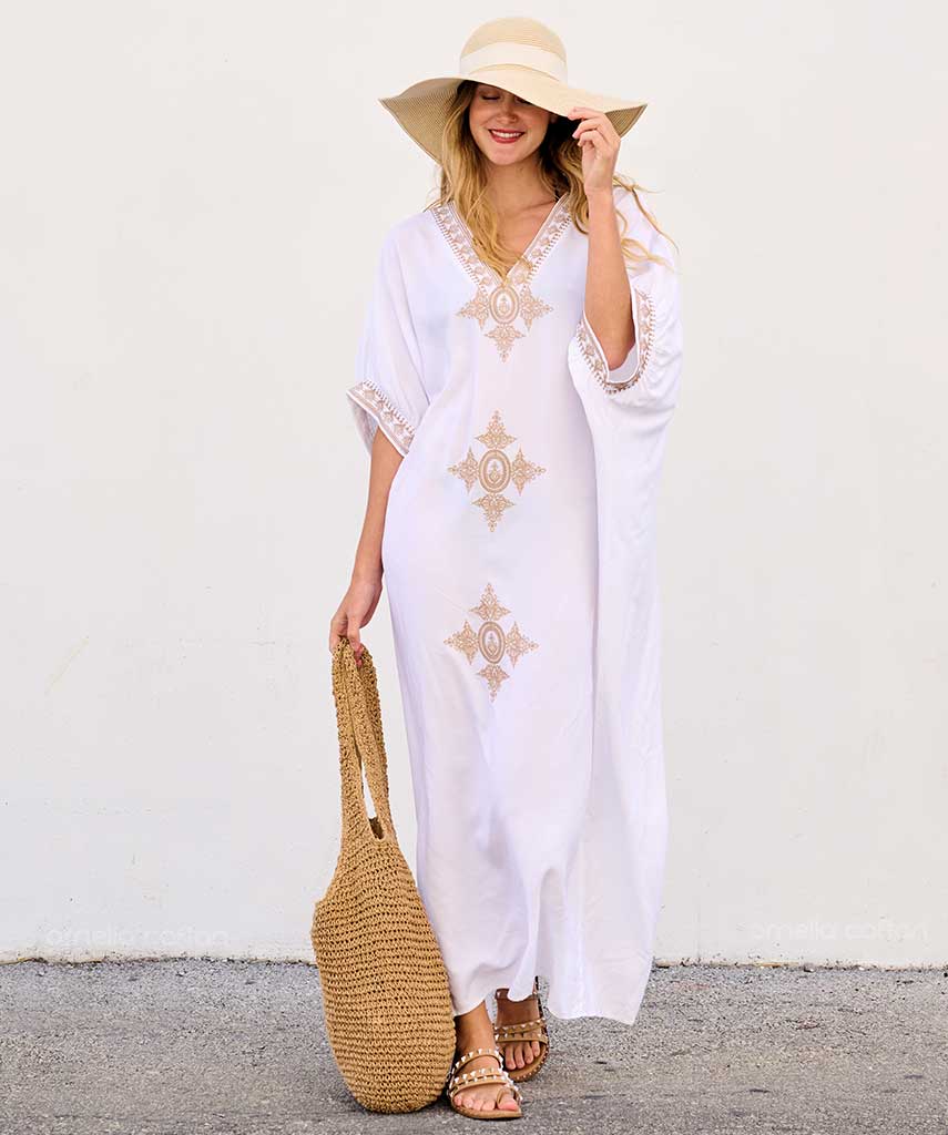 Kaftan Sienna Nour - Branco Bordado