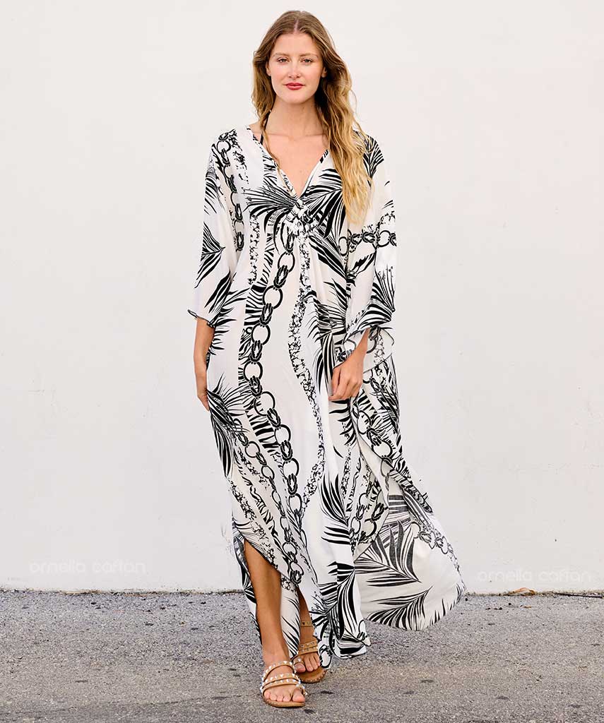 Kaftan Sienna Zuri - Tropical Preto e Branco