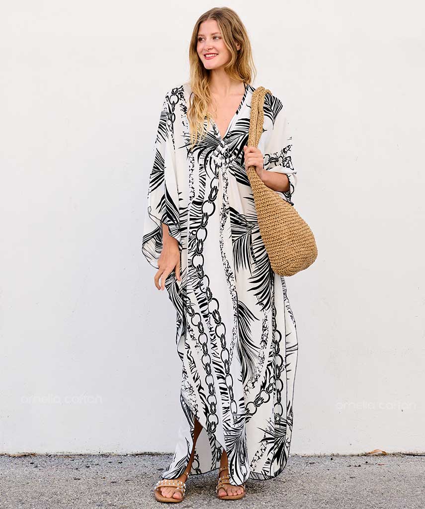 Kaftan Sienna Zuri - Tropical Preto e Branco