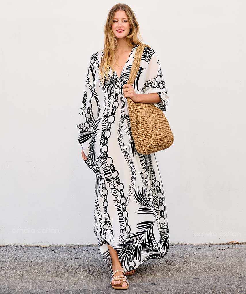 Kaftan Sienna Zuri - Tropical Preto e Branco
