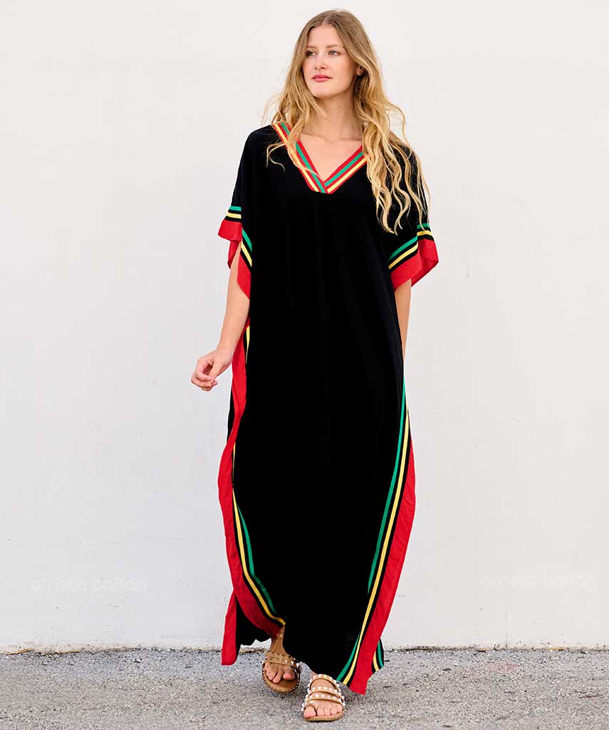 Kaftan Sienna Nour - Preto Tricolor