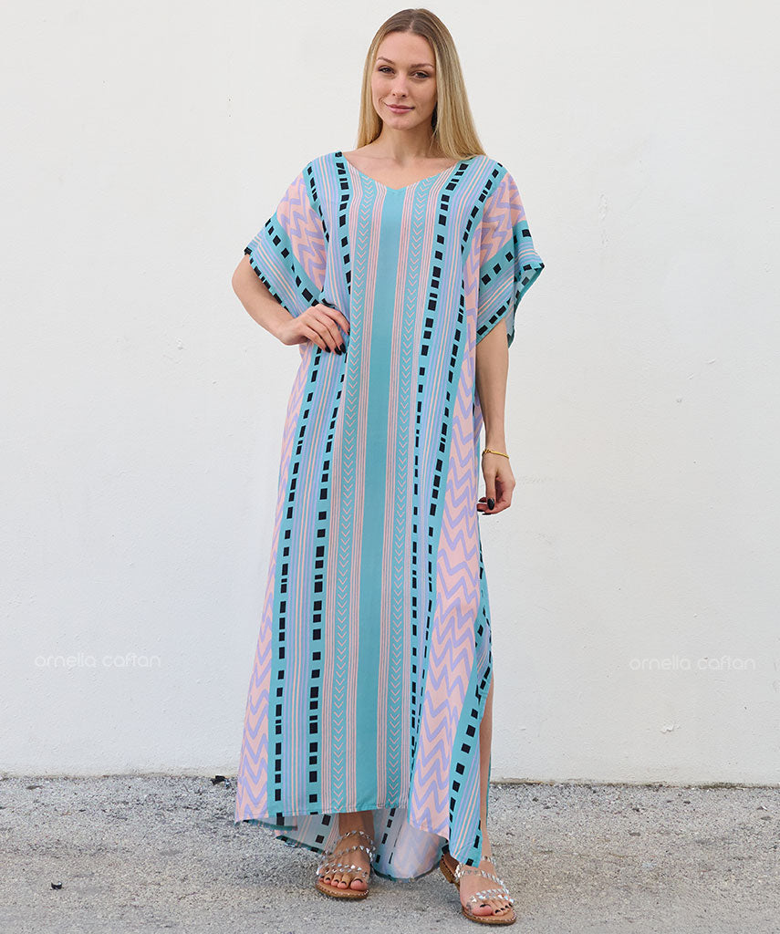 Kaftan Sienna Zuri - Listrado Turquesa