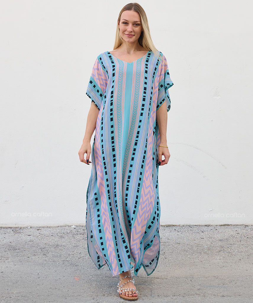 Kaftan Sienna Zuri - Listrado Turquesa