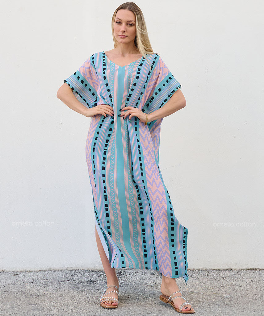 Kaftan Sienna Zuri - Listrado Turquesa