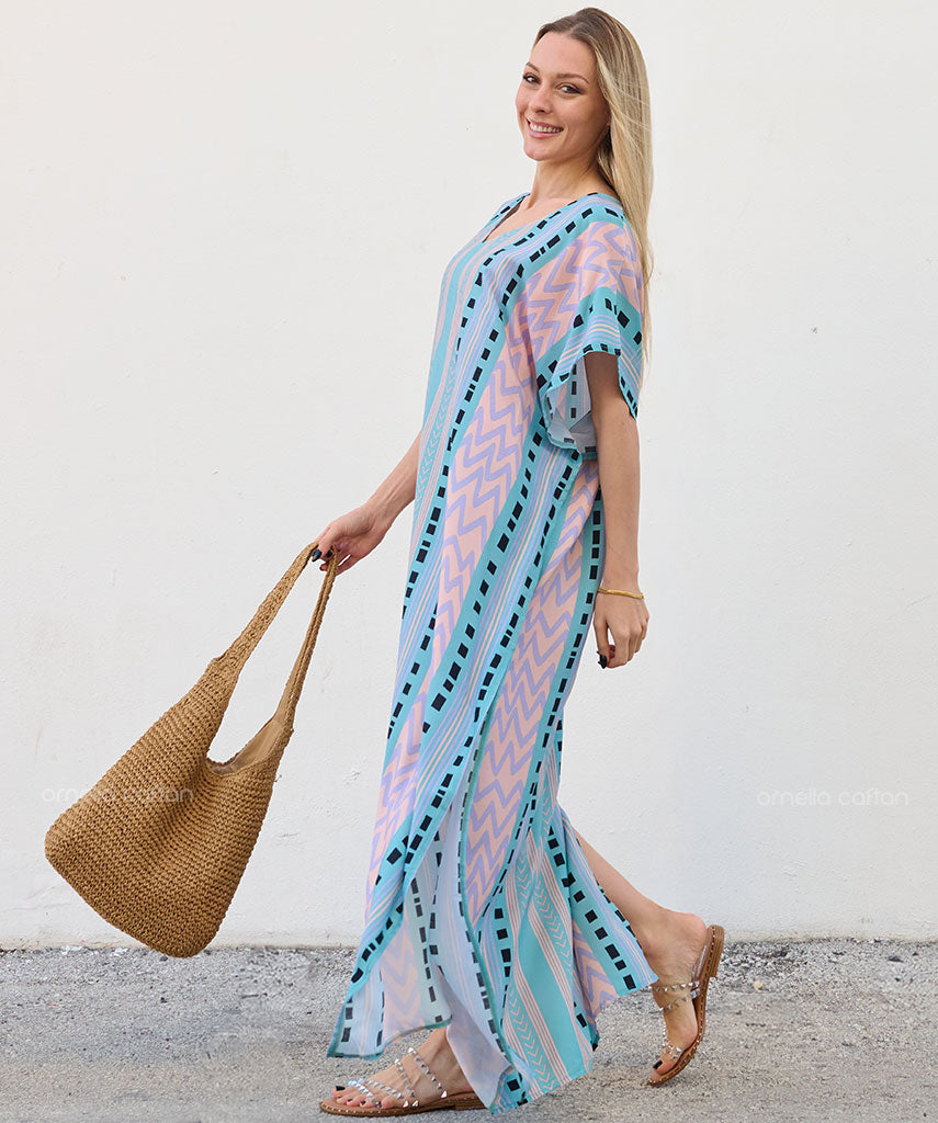 Kaftan Sienna Zuri - Listrado Turquesa