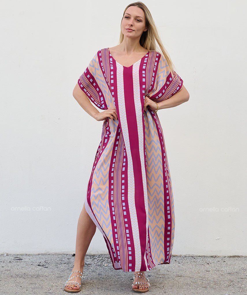 Kaftan Sienna Zuri - Listrado Magenta