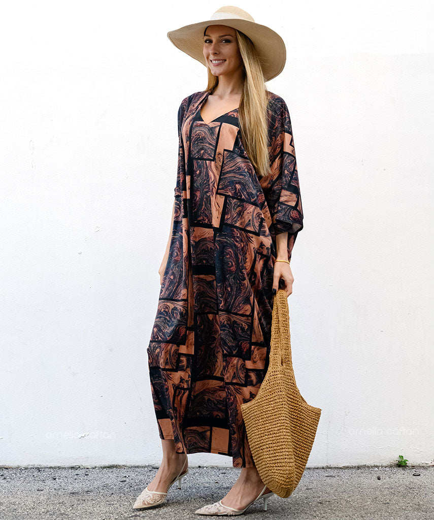 Kaftan Sienna Zuri - Terracota Geométrico